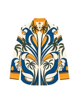 FARM Rio Tropical Graphic Collared Buttoned Shirt - Blue