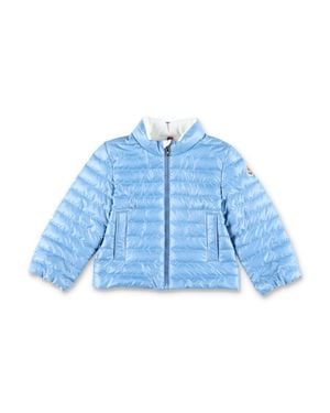 Moncler 'Kerm' Crewneck Down Jacket With Logo Patch On The Sleeve - Blue