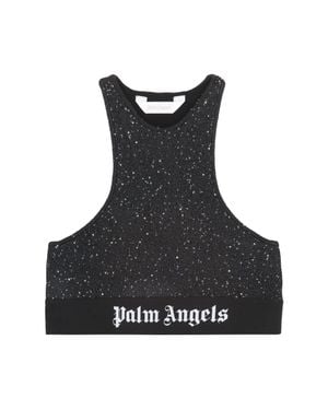 Palm Angels Crop-Top With Logo - Black