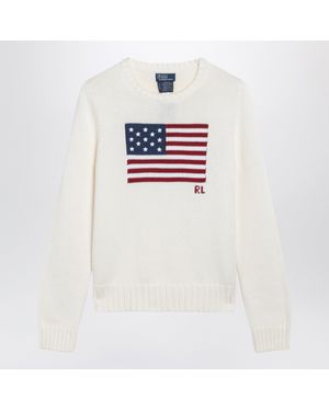 Polo Ralph Lauren Flag Motif Crewneck Sweater - White