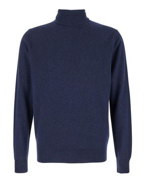 Le Plain Merino Wool & Silk Blend Turtleneck Sweater With Ribbed Cuff And Hem - Blue