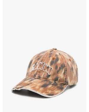 Ganni Organic Cotton Washed Effect Curved Brim Hat With Embroidered Logo And Adjustable Strap - Natural