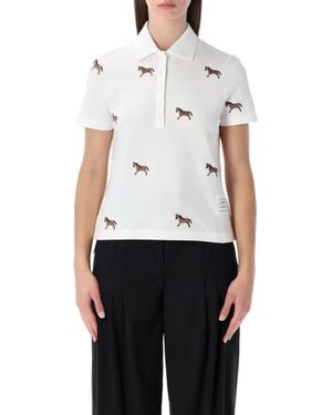 Thom Browne Cotton Polo Shirt With Embroidered Horses - White