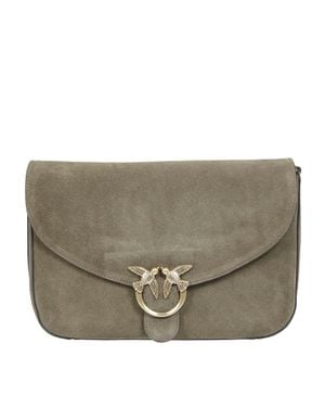 PINKO Love Satchel Classic Suede Shoulder Bag - Gray