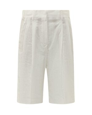 A PAPER KID Mini Bermuda Shorts With Pleats And Unique Paint Design - White