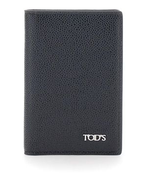 Tod's Grained Leather Cardholder With Metallic Logo Lettering - Blue