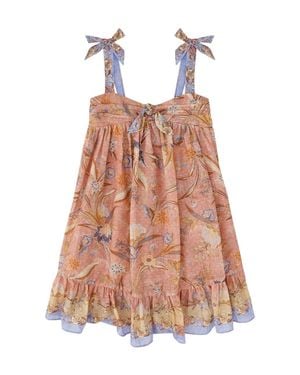 Zimmermann Mini Sleeveless Knee-Length Dress With Faux Bow And Ruffled Skirt - Pink