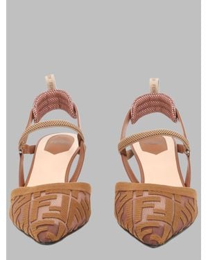 Fendi Slingback Sandals With Mid Heel, 5.5 Cm Heel - Brown