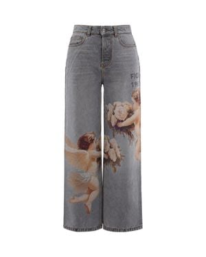 Fiorucci Graphic Wide-Leg Jeans - Gray