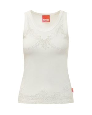DIESEL Printed Lace Trim Tank Top - White