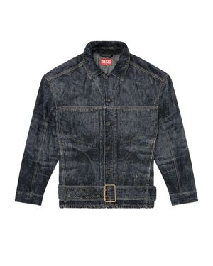 DIESEL Style Utility Jacket With Button Closure, Multiple Front Pockets & Oversized Belt - Blue