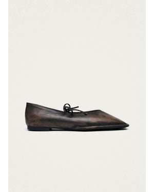 Alohas Square Toe Front Tie Ballet Flats - Black
