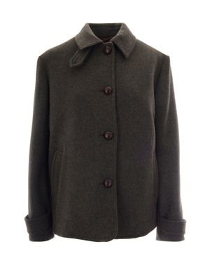 Max Mara Wool-Blend Button Front Coat - Black