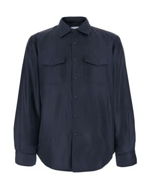 Aspesi Tech Fabric Pointed Collar Button-Front Jacket With Patch Pockets - Blue
