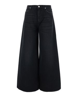 Roy Rogers Logo Patch Wide-Leg Denim Jeans With Five-Pocket Design For - Blue