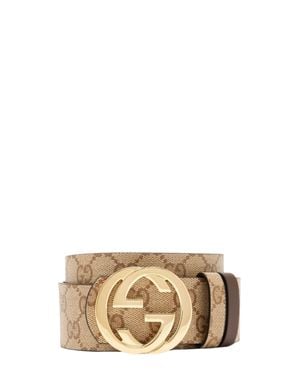 Gucci Reversible Belt With Gg Woven Buckle - Natural