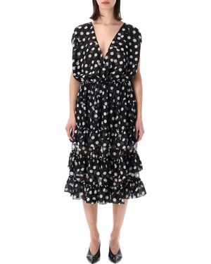 Dries Van Noten Polka Dot Ruffle Midi Dress Polyester - Black