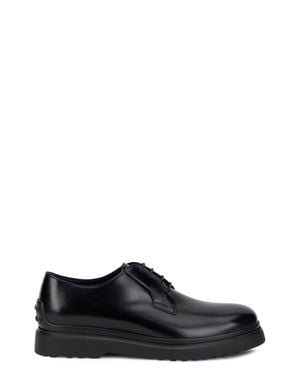 Tod's Shiny Leather Lace-Up Shoe With Flat Comfort Sole - Black