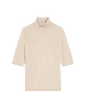 Max Mara Wool Knit Turtleneck Sweater With Elbow-Length Sleeves - White