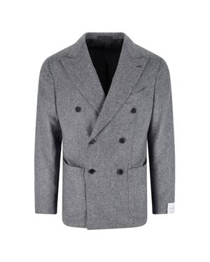 Caruso Wool Double-Breasted Blazer - Gray