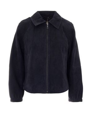 Max Mara Leather Zip-Up Jacket - Blue