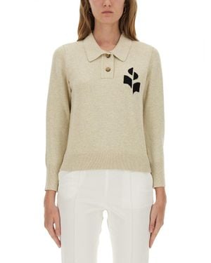 Isabel Marant Embroidered Logo With Classic Collar Polo Shirt - Natural