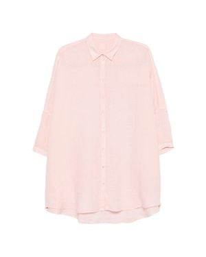 120% Lino 100% Linen Short-Sleeve Shirt With Buttoned Cuffs - Pink
