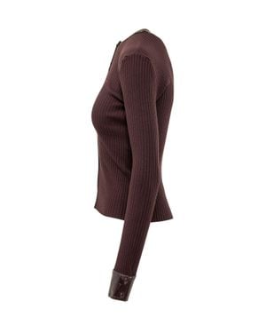 Courreges Rib Knit Cardigan With Button-Front Finish - Purple
