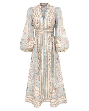 Zimmermann Chic V-Neck Mini Dress With Stand Collar And Stone Buttons - White