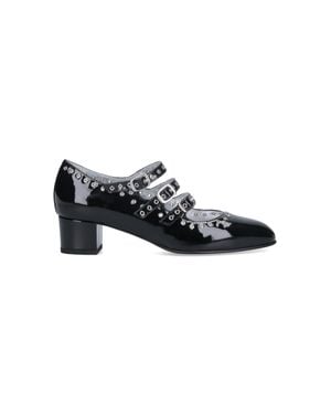 CAREL PARIS Studded Buckle Strap Block Heel Pumps - Black