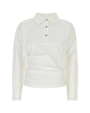 Ganni Heavy Stretch Draped Polo T-Shirt - White