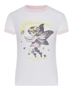 Ganni Logo Graphic Oversized Organic Cotton T-Shirt - White