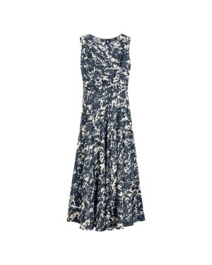 Max Mara Fitted Silk Twill Dress With Belt - Blue