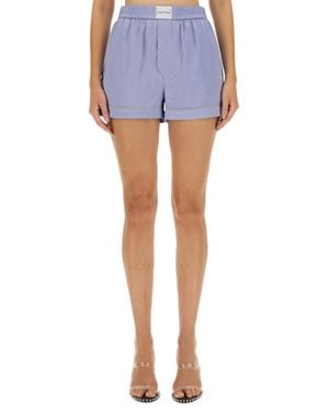 T By Alexander Wang Silk Shorts With Embroidered Logo - Blue