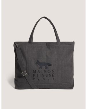 Maison Kitsuné Profile Fox Cotton Tote Handbag - Black
