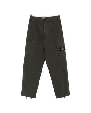 Stone Island Organic Cotton Ripstop Loose-Fit Cargo Pants With Zip And Snap Pockets - Gray