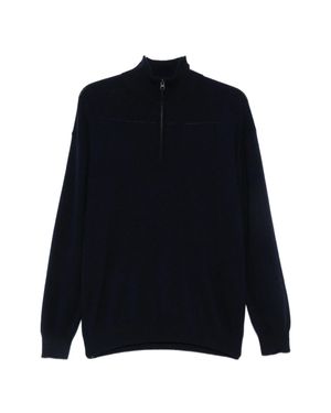 Lisa Yang Cashmere Half-Zip Sweater With Ribbed Edges And Stand-Up Collar - Blue