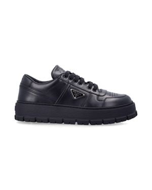Prada Enamel Triangle Leather Sneaker For With Lug Rubber Sole, 50 Mm - Blue