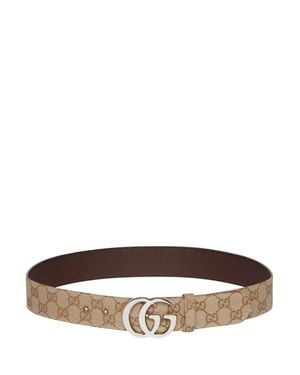 Gucci Marmont Double G Gg Fabric Belt With-Tone Buckle - Brown