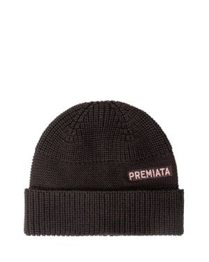 Premiata Knit Beanie Hat With Logo Patch - Black