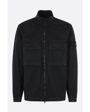 Stone Island Cotton-Elastane Zip Overshirt Jacket With Buttoned Pockets - Black