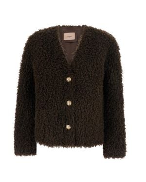 Twinset Tech Fabric V-Neck Cardigan With Long Sleeves - Black