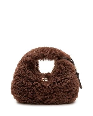 Ganni Mini Curl Fur Hobo Handbag - Brown