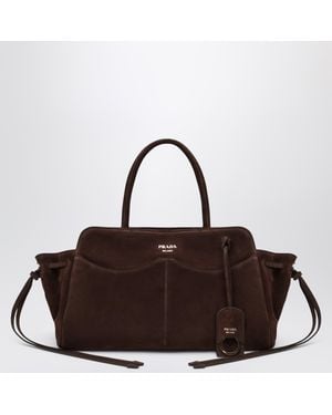 Prada Large Suede Carry Bag - Brown