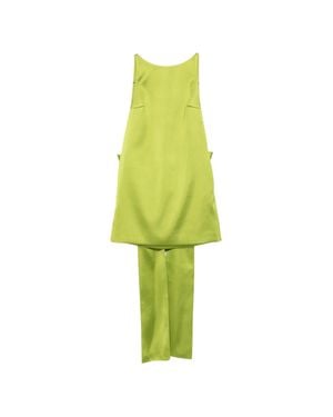 Self-Portrait Sleeveless Tunic Top And Wide-Leg Pants Set - Green