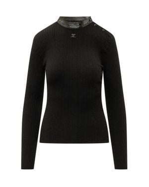 Courreges Ribbed Vinyl Knit Sweater - Black