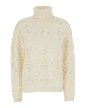 Semicouture Regular Fit High-Neck Long Sleeve Jersey Top - White