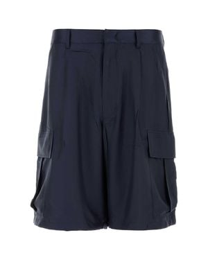Prada Dark Blue Silk Bermuda Shorts