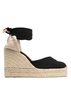 Castañer Organic Cotton Wedge Espadrille With Straps And Double Platform - Black