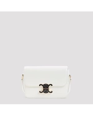 Celine Teen Triomphe Mini Leather Shoulder Bag - White
